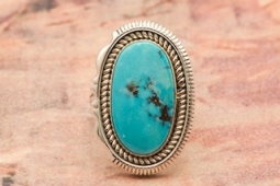 Artie Yellowhorse Genuine Morenci Turquoise Sterling Silver Ring